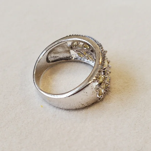 Elegant Women's Silver Ring w/ Yellow Citrine Stones Leafy Vine Design Size 7 - Picture 6 of 10